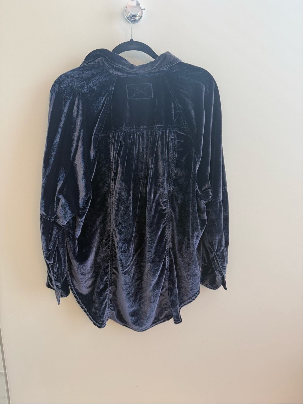 We The Free Velvet Button-Down Shirt in Navy Blue - Picture 3 of 3